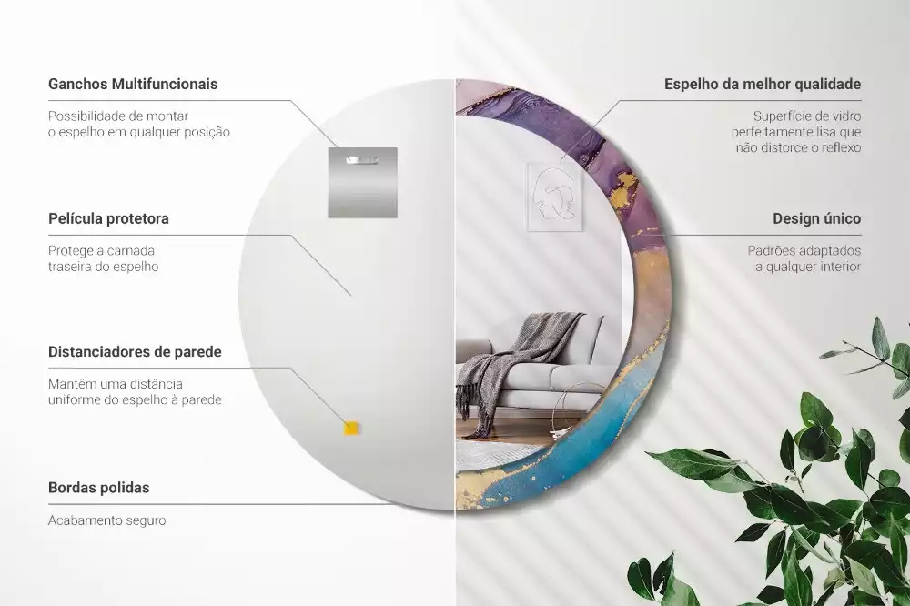 Miroir rond avec décoration Pierre marbrée