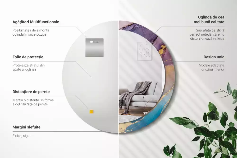 Miroir rond avec décoration Pierre marbrée