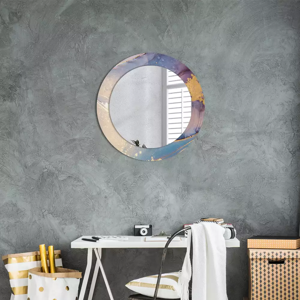 Miroir rond avec décoration Pierre marbrée