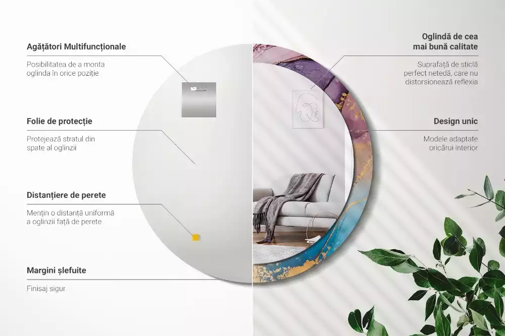 Miroir rond avec décoration Pierre marbrée