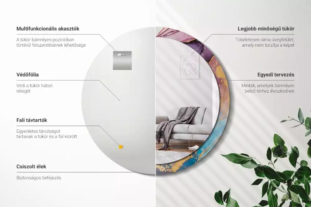 Miroir rond avec décoration Pierre marbrée