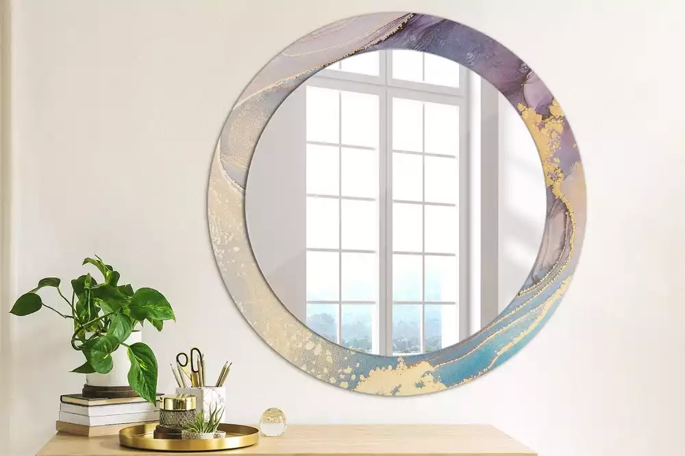 Miroir rond avec décoration Pierre marbrée