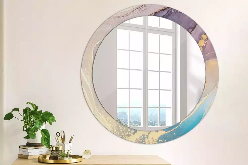 Miroir rond avec décoration Pierre marbrée