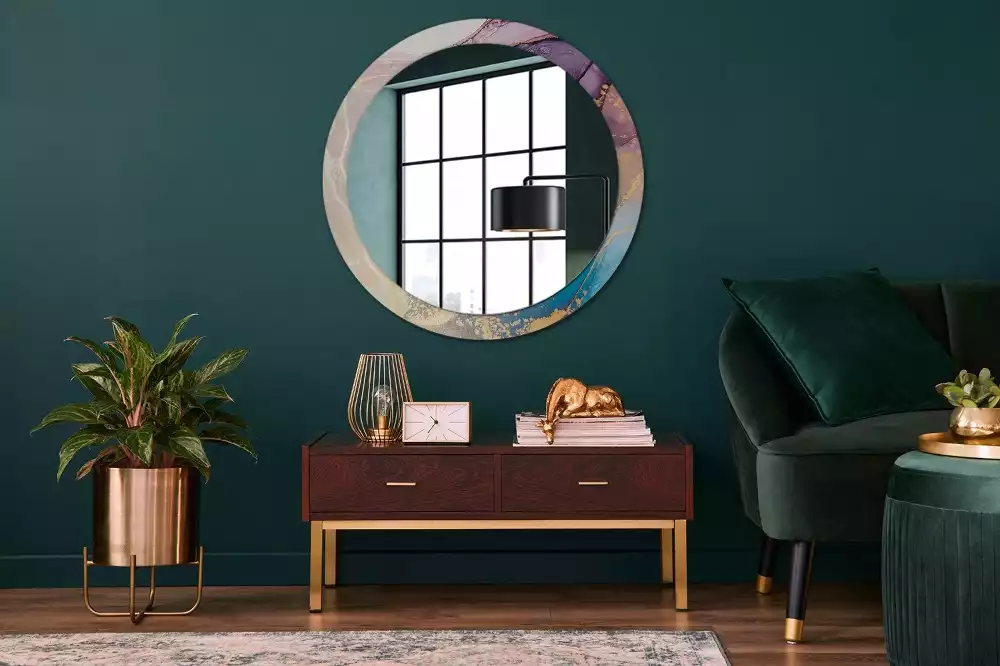 Miroir rond avec décoration Pierre marbrée