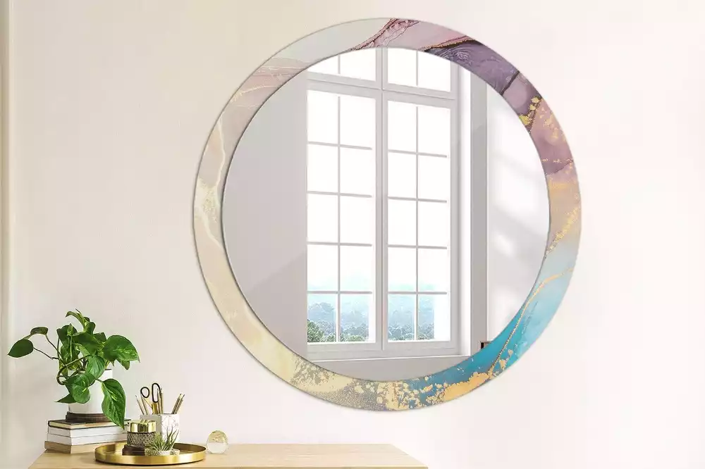 Miroir rond avec décoration Pierre marbrée