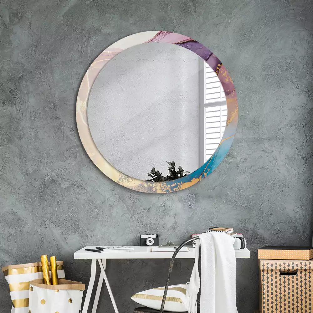 Miroir rond avec décoration Pierre marbrée