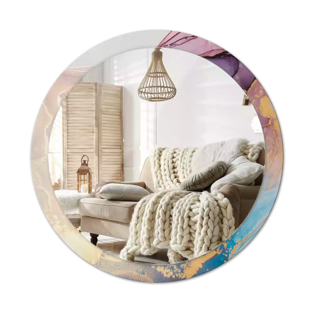 Miroir rond avec décoration Pierre marbrée