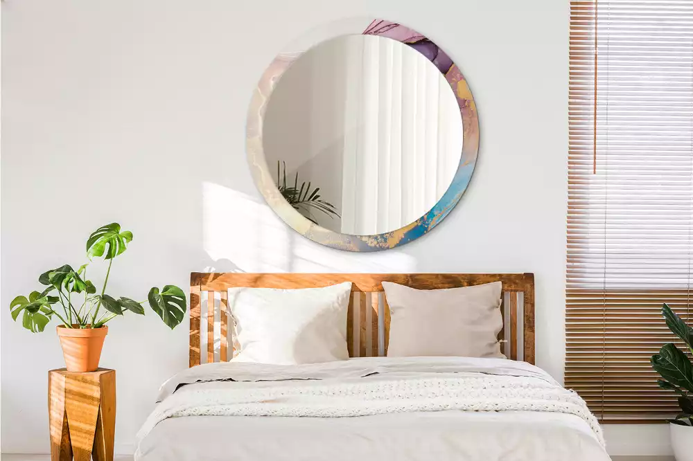 Miroir rond avec décoration Pierre marbrée
