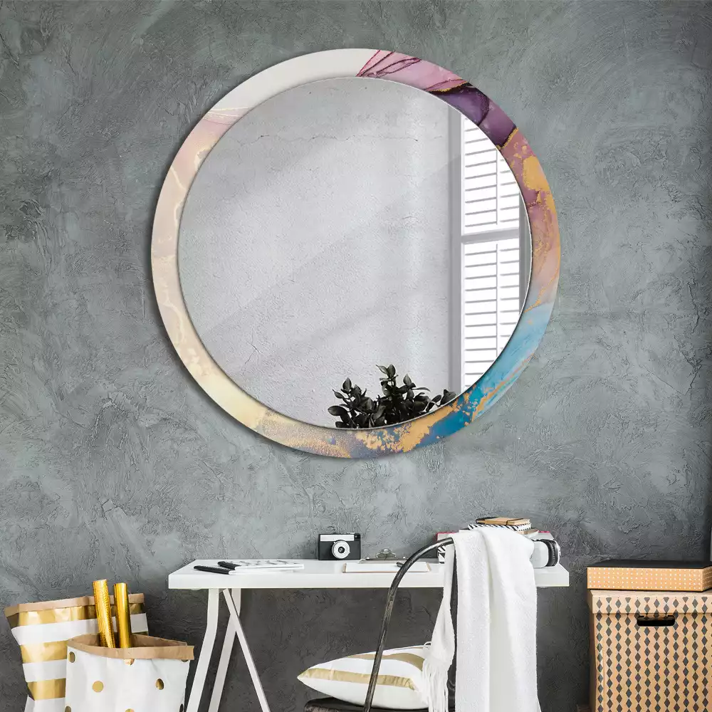 Miroir rond avec décoration Pierre marbrée