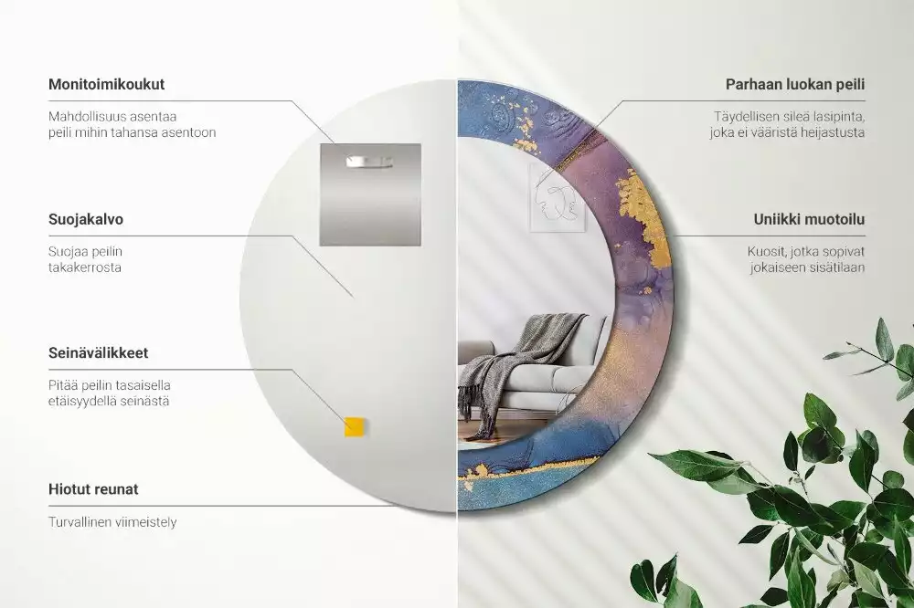 Miroir rond avec décoration Pierre marbrée