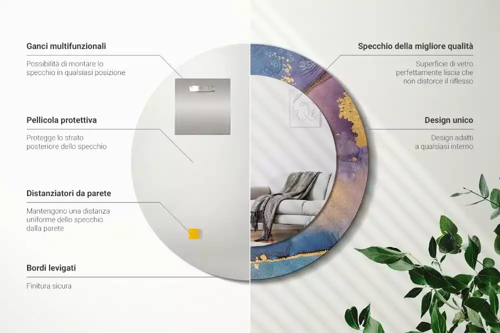 Miroir rond avec décoration Pierre marbrée