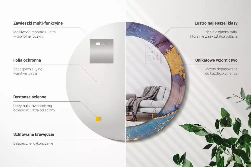 Miroir rond avec décoration Pierre marbrée