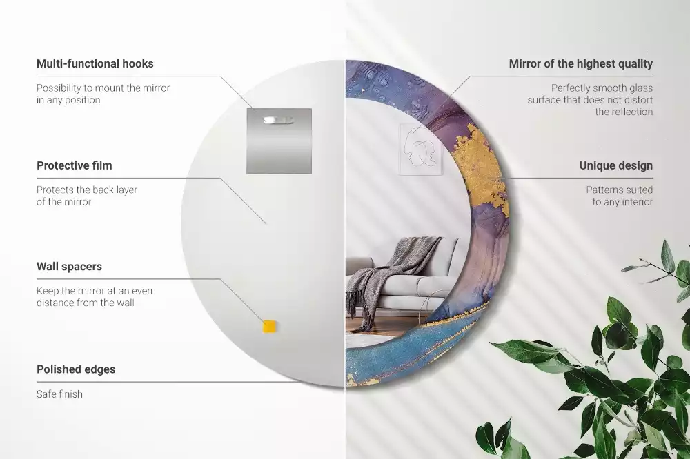 Miroir rond avec décoration Pierre marbrée