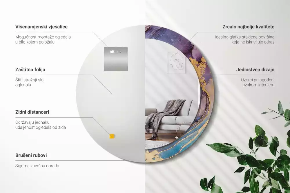 Miroir rond avec décoration Pierre marbrée