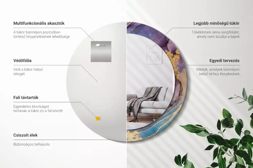 Miroir rond avec décoration Pierre marbrée