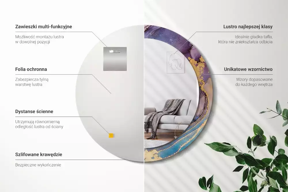 Miroir rond avec décoration Pierre marbrée