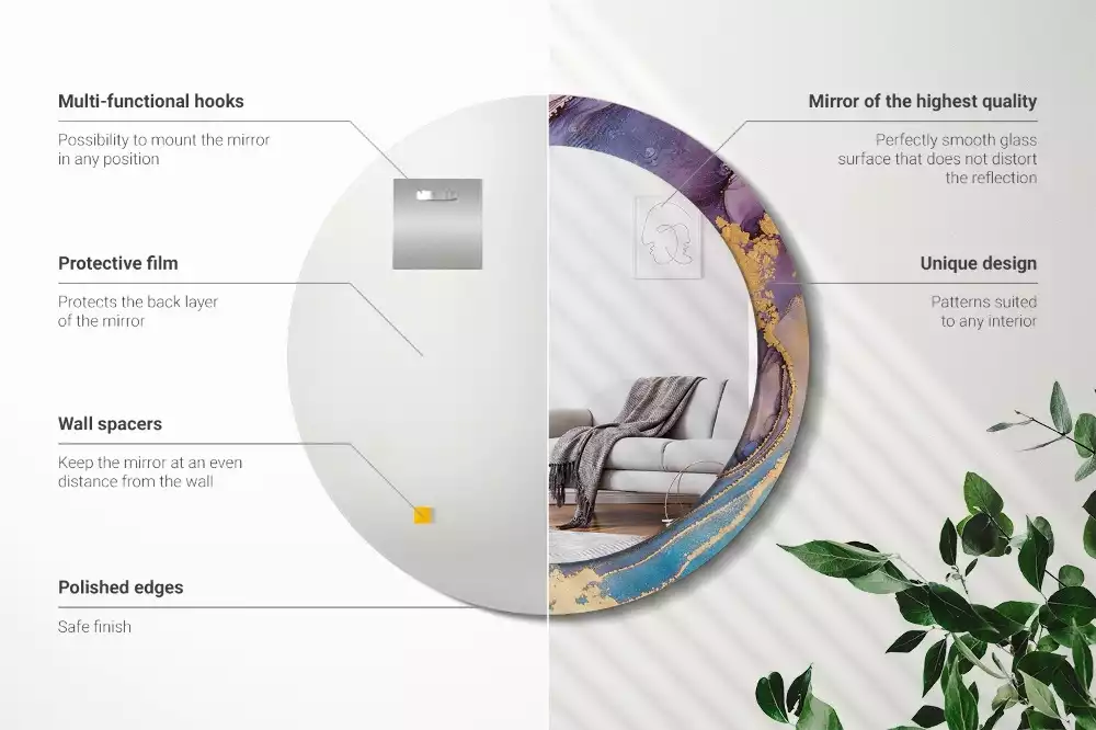 Miroir rond avec décoration Pierre marbrée