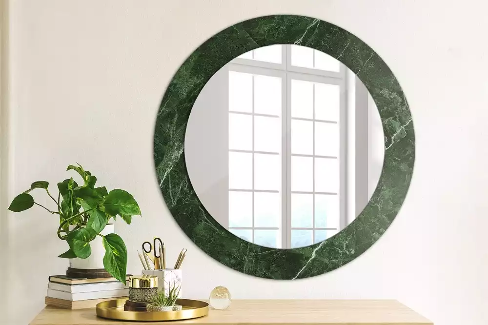 Miroir rond imprimé Marbre vert
