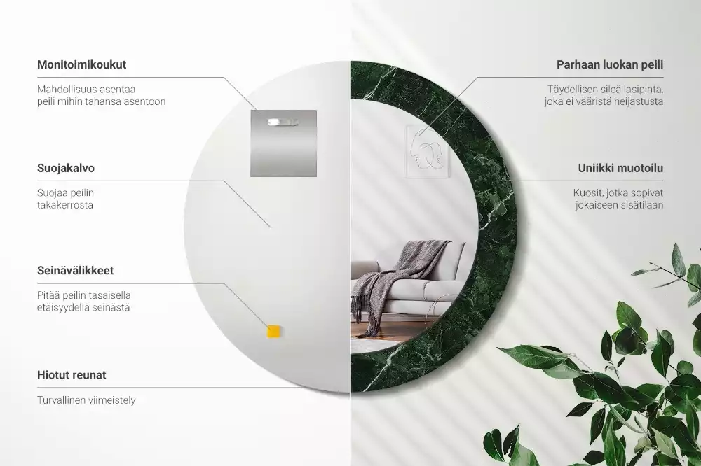 Miroir rond imprimé Marbre vert