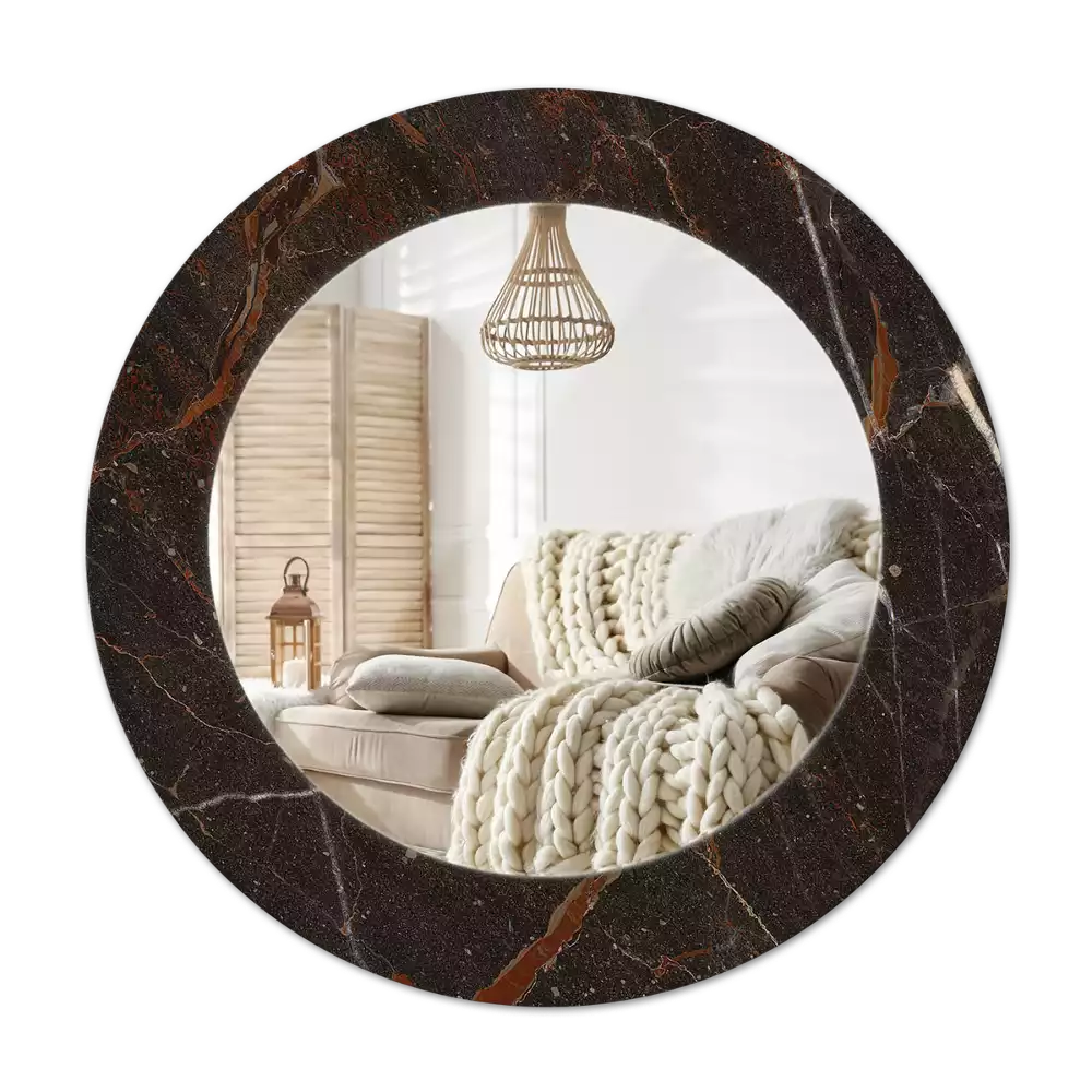 Miroir rond cadre avec impression Marbre brun