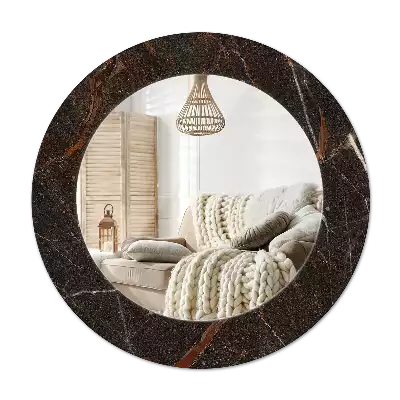 Miroir rond cadre avec impression Marbre brun