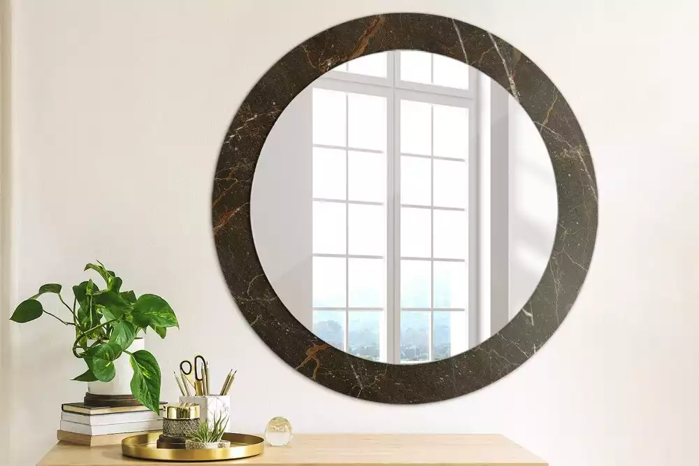 Miroir rond cadre avec impression Marbre brun