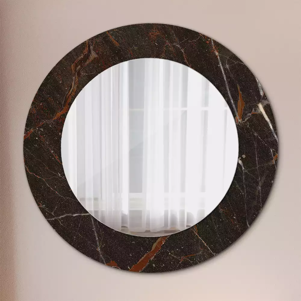 Miroir rond cadre avec impression Marbre brun