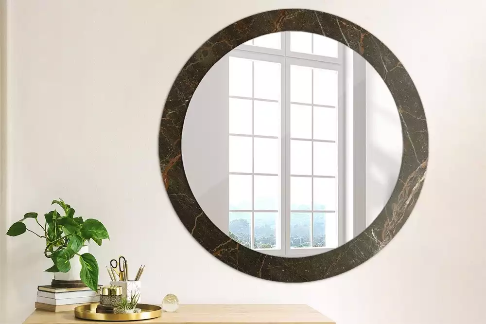 Miroir rond cadre avec impression Marbre brun