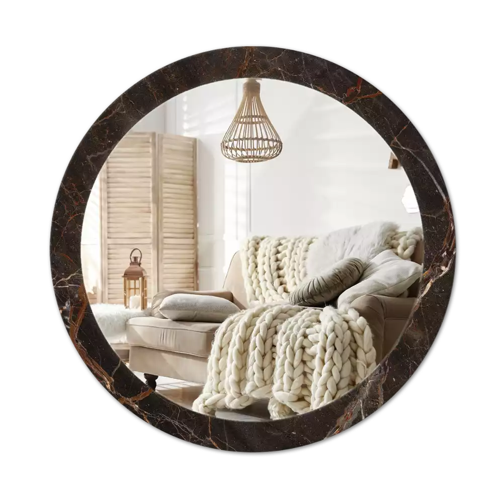 Miroir rond cadre avec impression Marbre brun