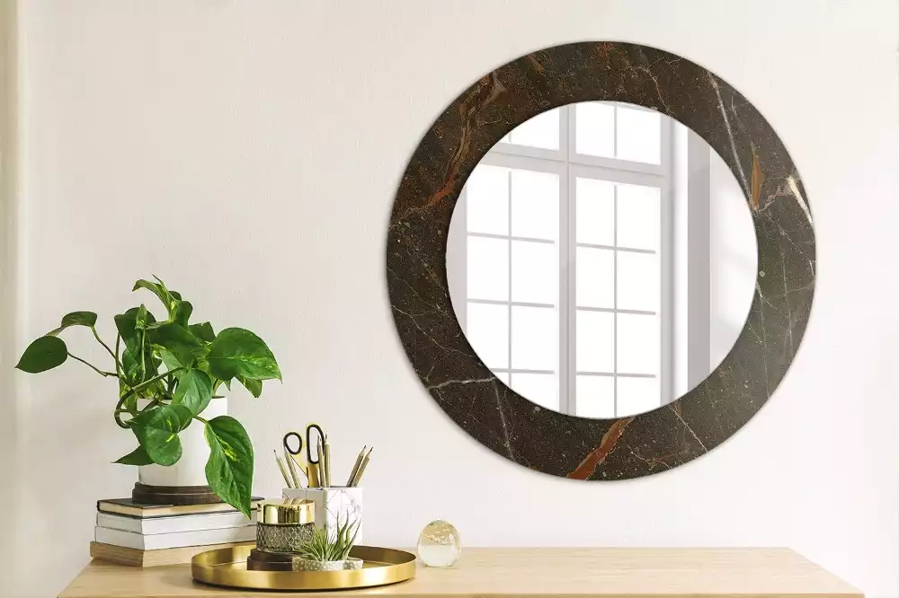 Miroir rond cadre avec impression Marbre brun