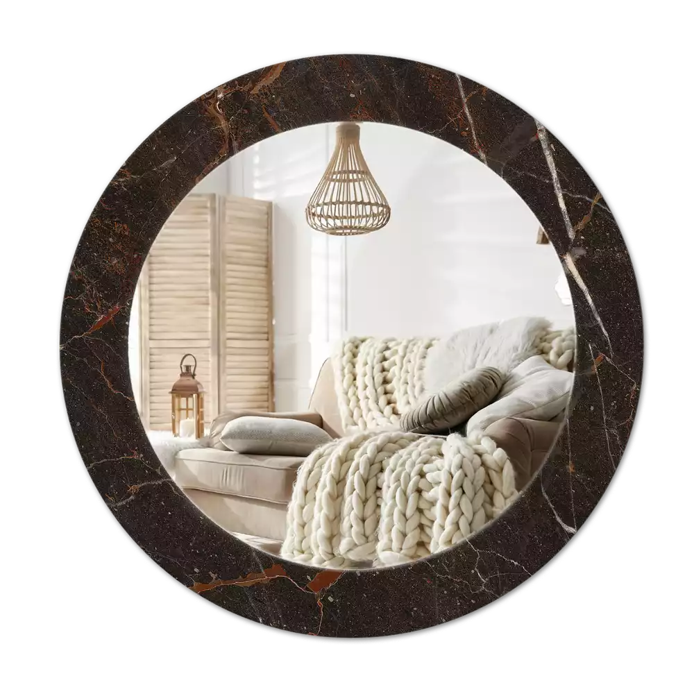 Miroir rond cadre avec impression Marbre brun