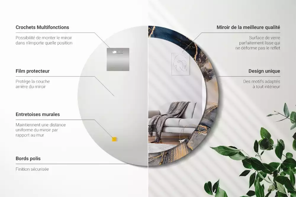 Miroir rond cadre avec impression Peintures abstraites