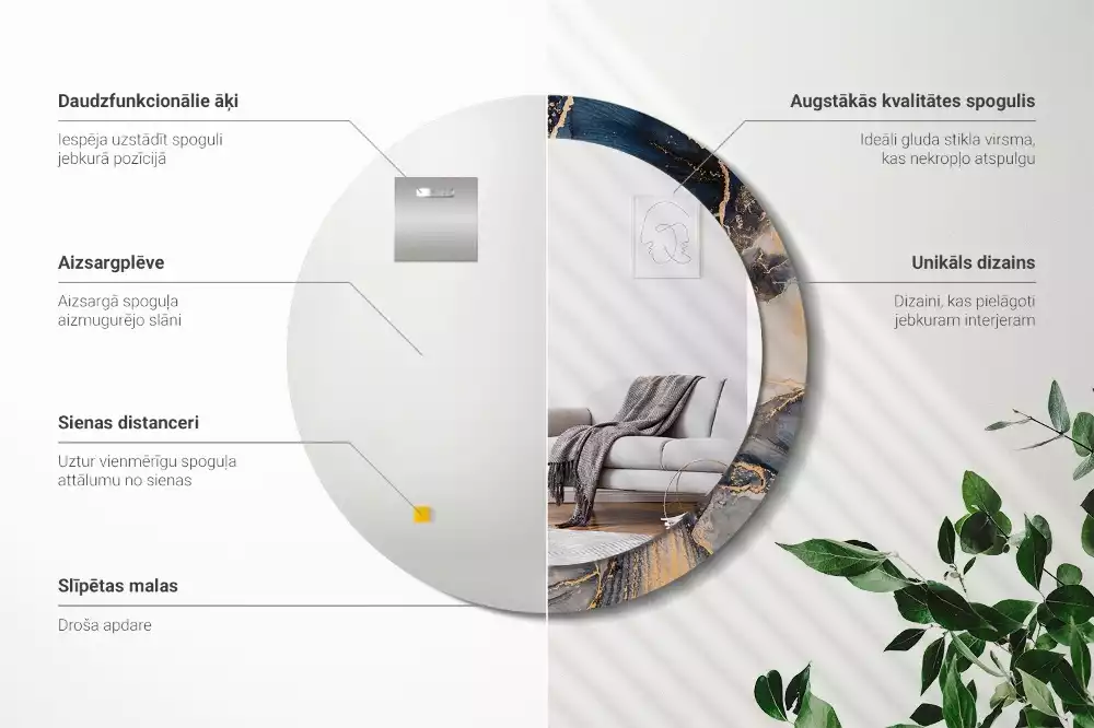 Miroir rond cadre avec impression Peintures abstraites