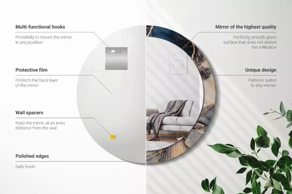 Miroir rond cadre avec impression Peintures abstraites