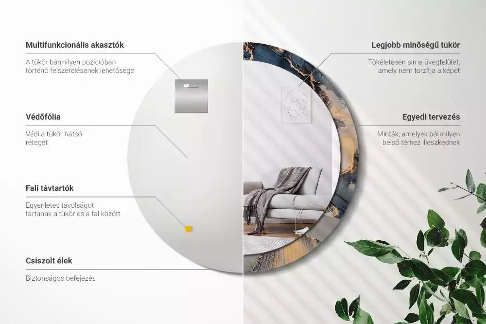 Miroir rond cadre avec impression Peintures abstraites