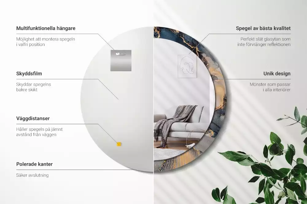 Miroir rond cadre avec impression Peintures abstraites