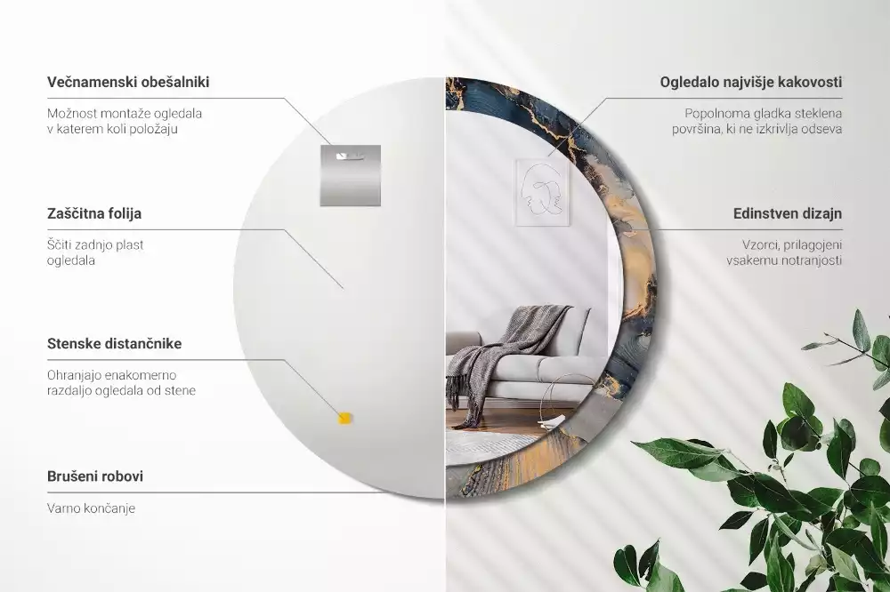 Miroir rond cadre avec impression Peintures abstraites