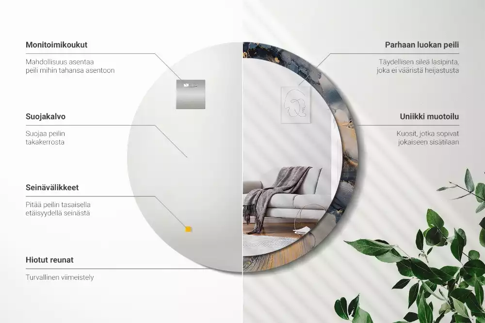 Miroir rond cadre avec impression Peintures abstraites