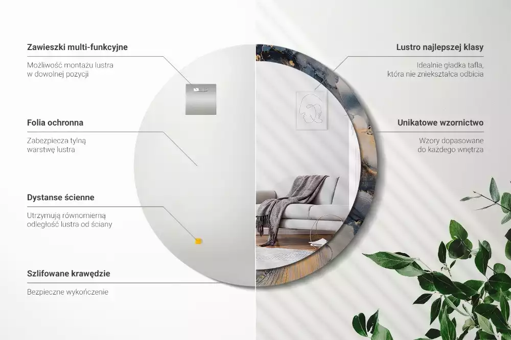 Miroir rond cadre avec impression Peintures abstraites