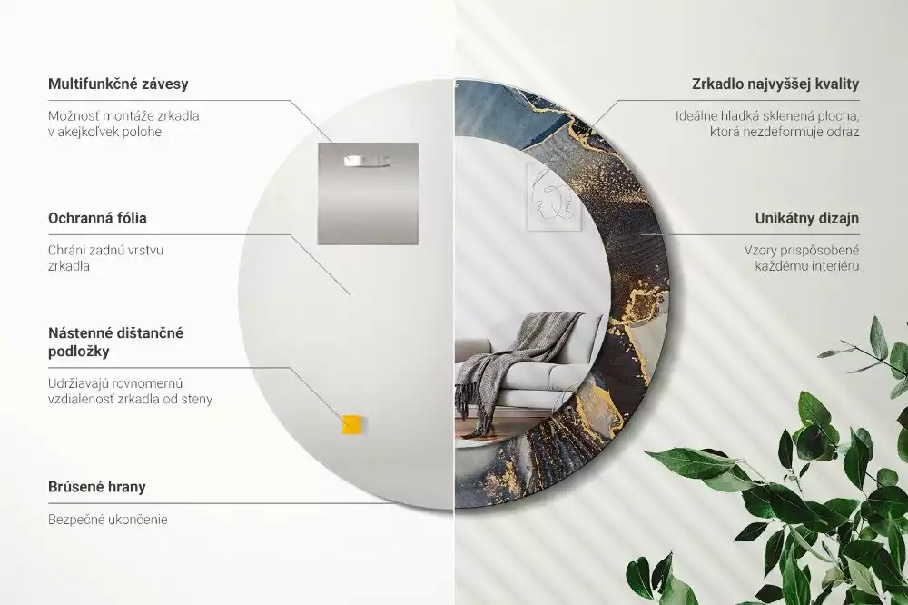 Miroir rond cadre avec impression Peintures abstraites