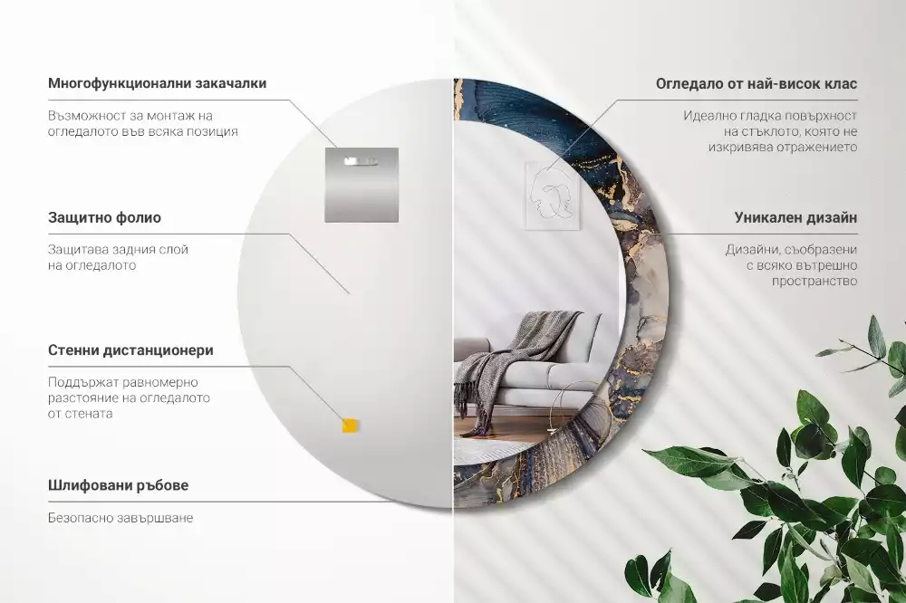 Miroir rond cadre avec impression Peintures abstraites