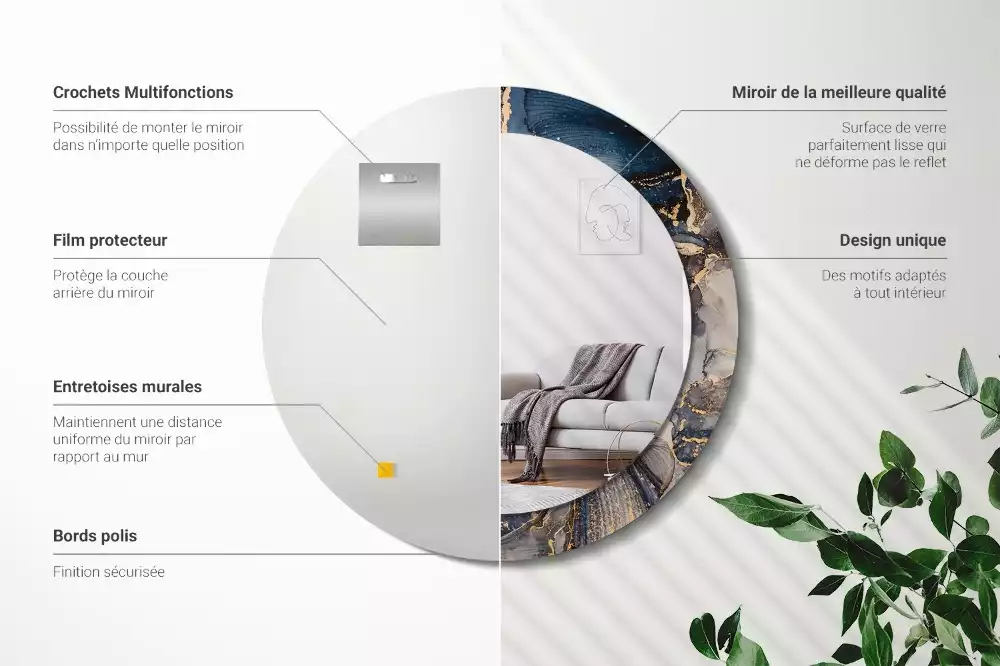 Miroir rond cadre avec impression Peintures abstraites