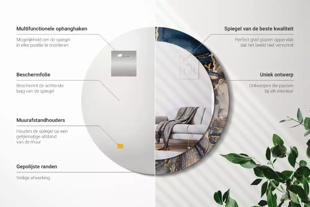 Miroir rond cadre avec impression Peintures abstraites