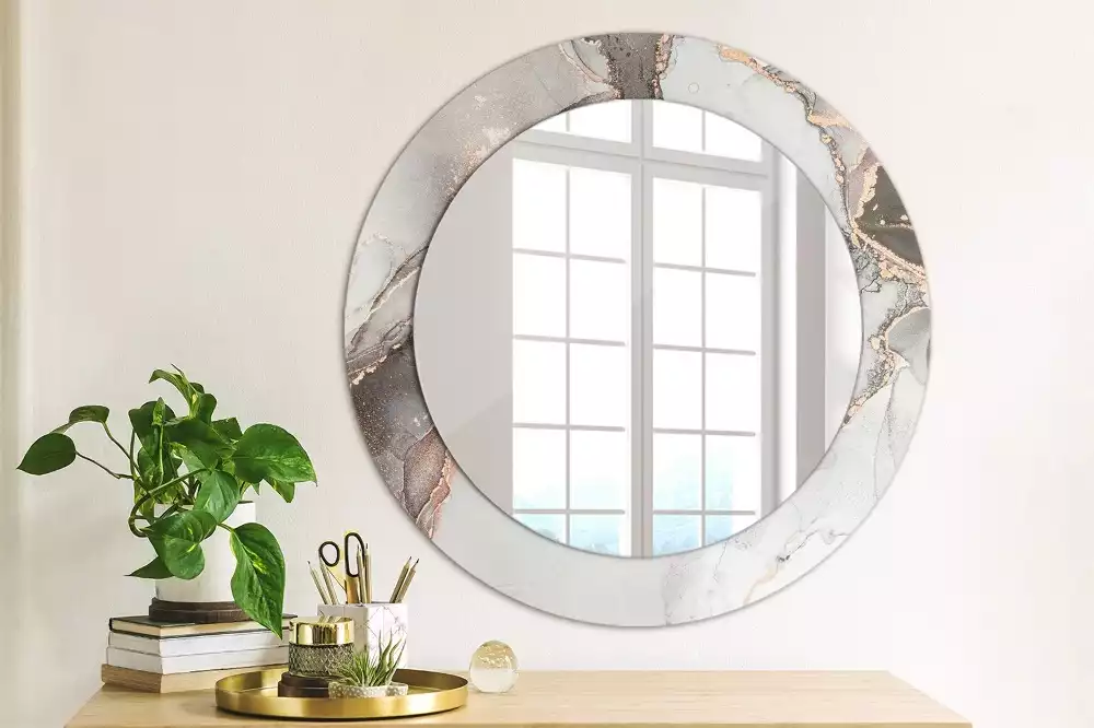 Miroir rond avec décoration Abstraction marbre