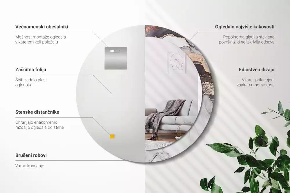 Miroir rond avec décoration Abstraction marbre