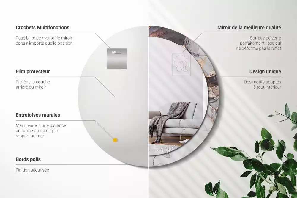 Miroir rond avec décoration Abstraction marbre