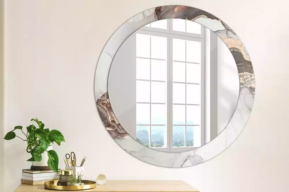 Miroir rond avec décoration Abstraction marbre