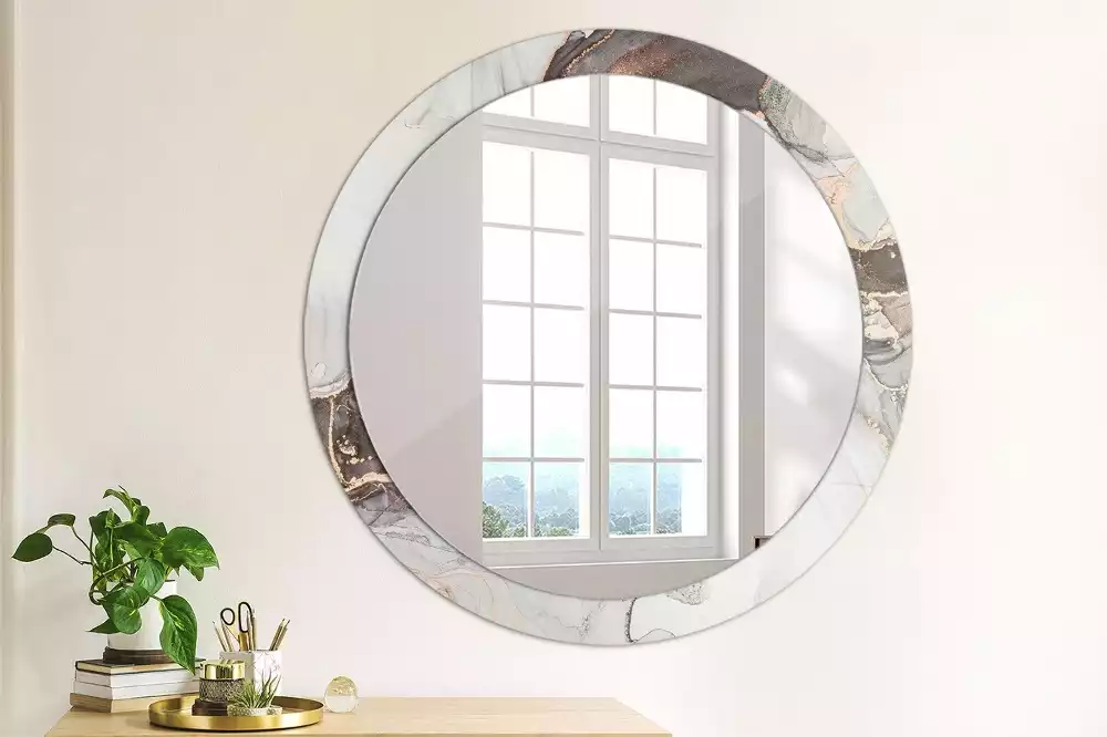 Miroir rond avec décoration Abstraction marbre