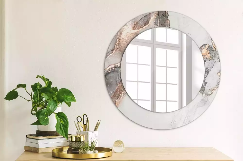 Miroir rond avec décoration Abstraction marbre