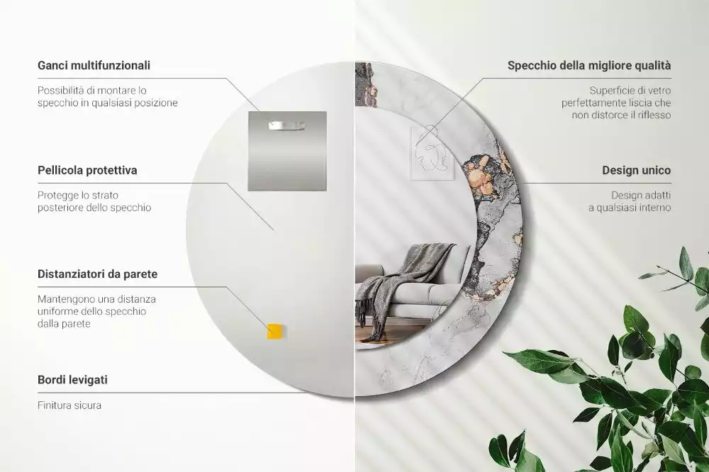 Miroir rond avec décoration Abstraction marbre